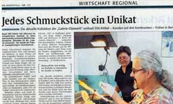 Rheinpfalz berichtet über Glasschmuck und die regional wirtschaftliche Lage.